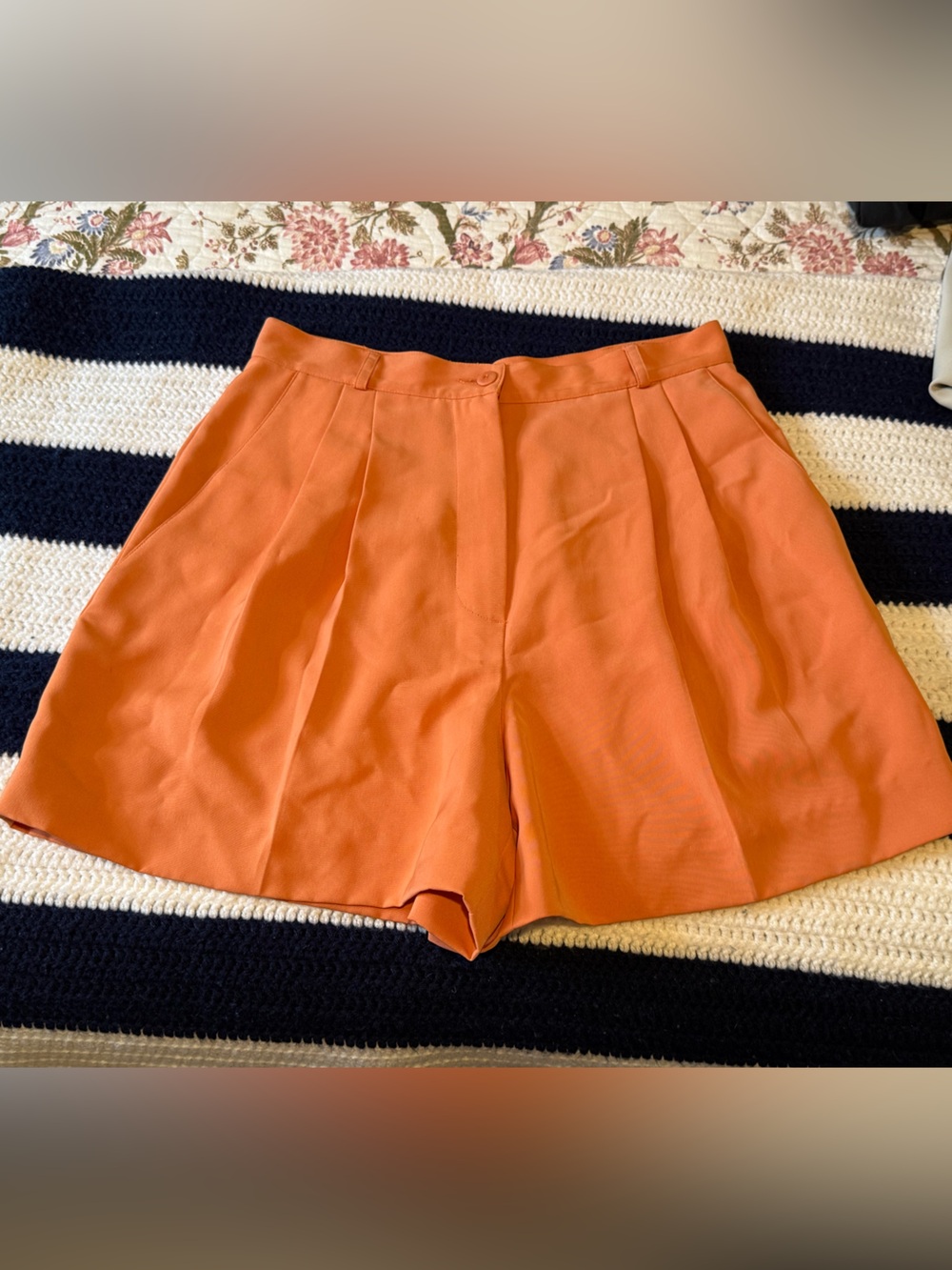Votre Nom Pleated High-Waist Shorts in Orange